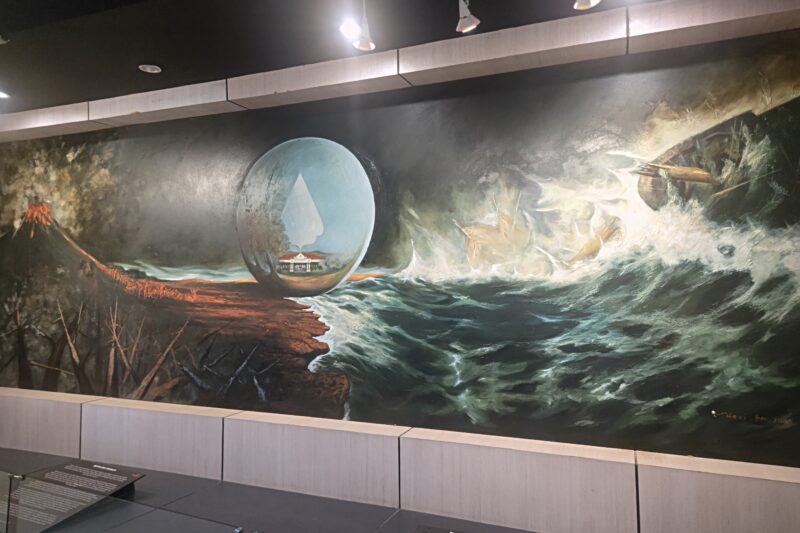 Merapi Museumでメラピ山、クラトン、インド洋の関係を描いたイラスト