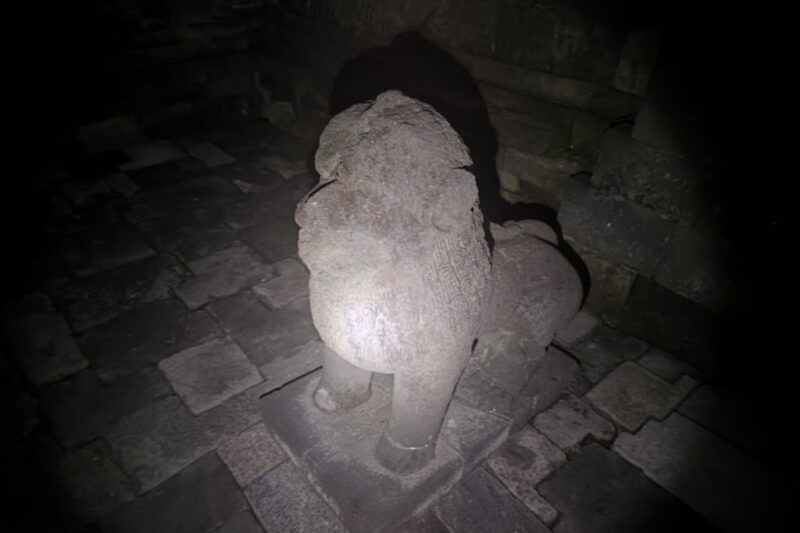 ボロブドゥール遺跡の石の彫刻(暗い)